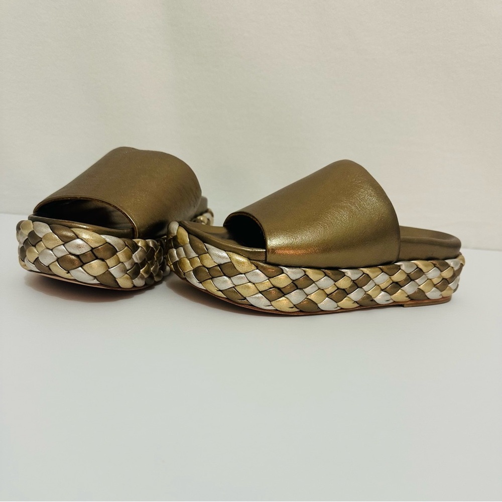 Paloma Barcelo Gold Braided Platform Sandals